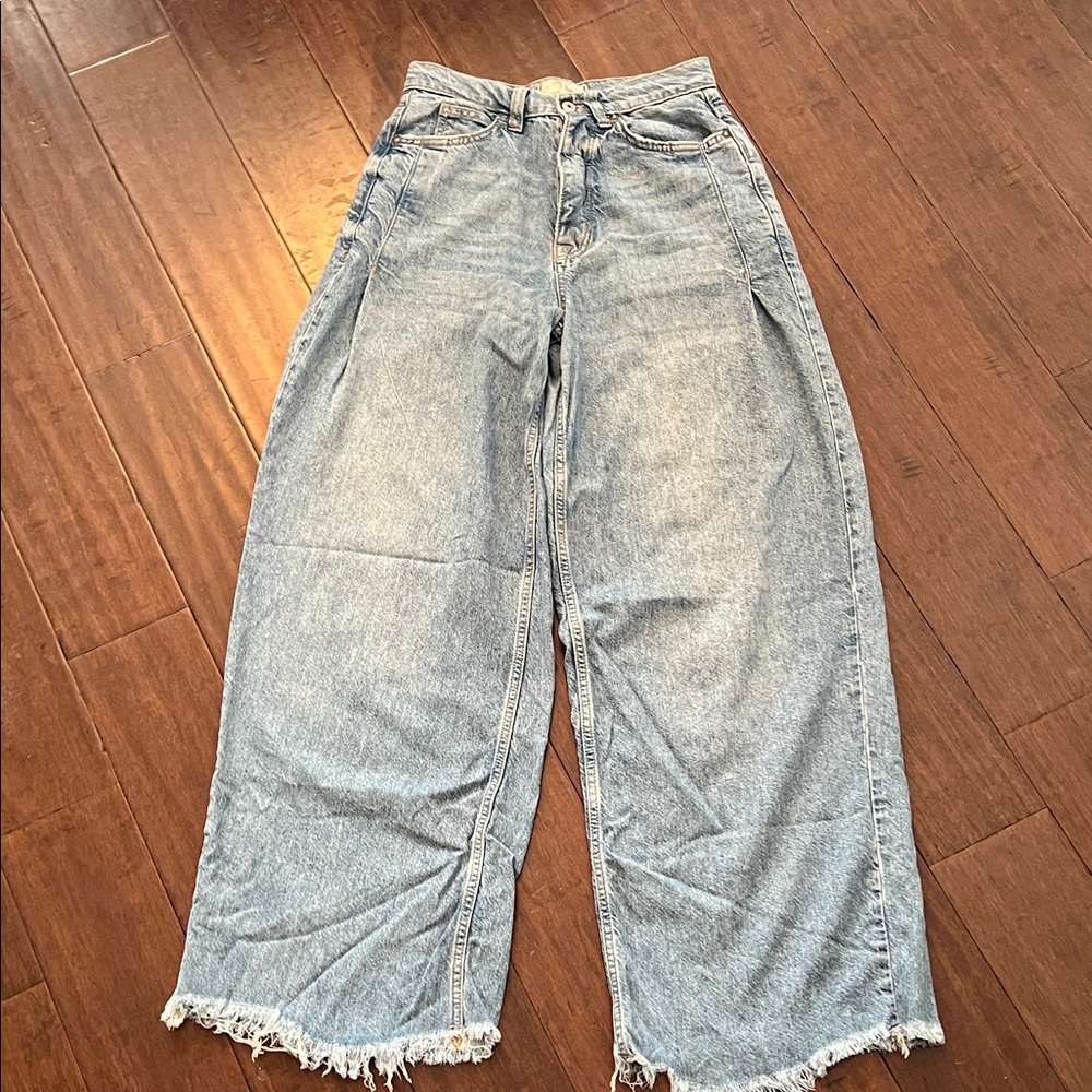 We The Free Distressed Light Denim Barrel Jeans